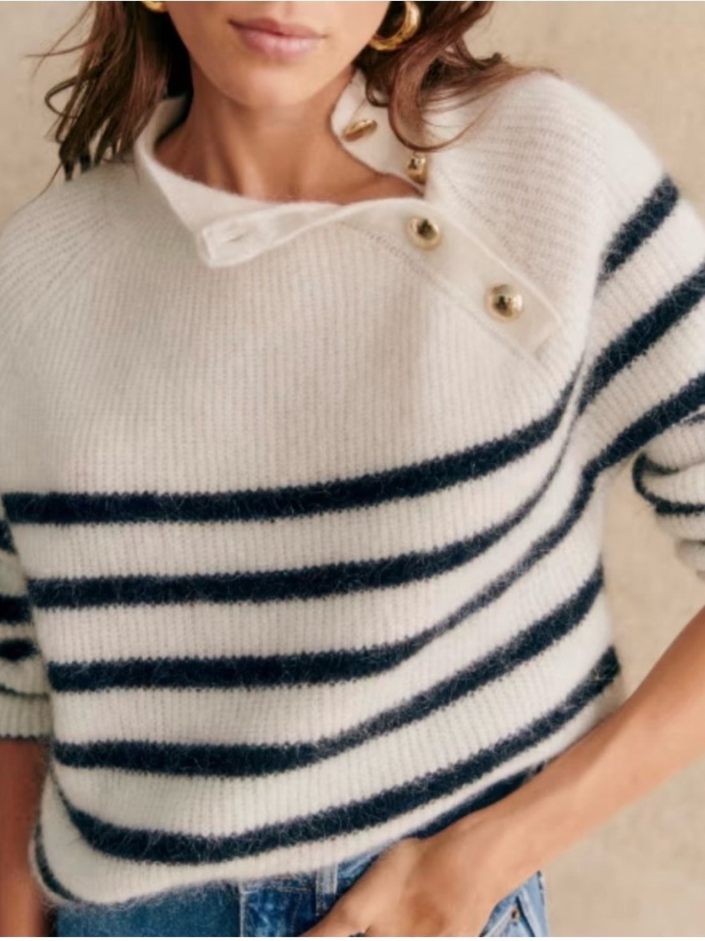 NWOT 🇫🇷 Sézane Trudy Jumper Striped Navy & Creamy White Mohair Sweater - Picture 2 of 12